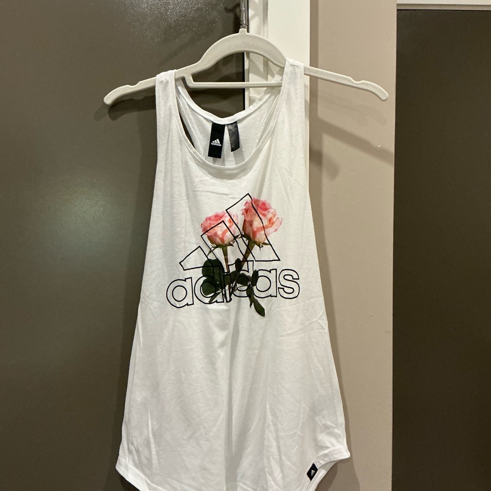 Adidas White Tank Top with Pink Floral Design
